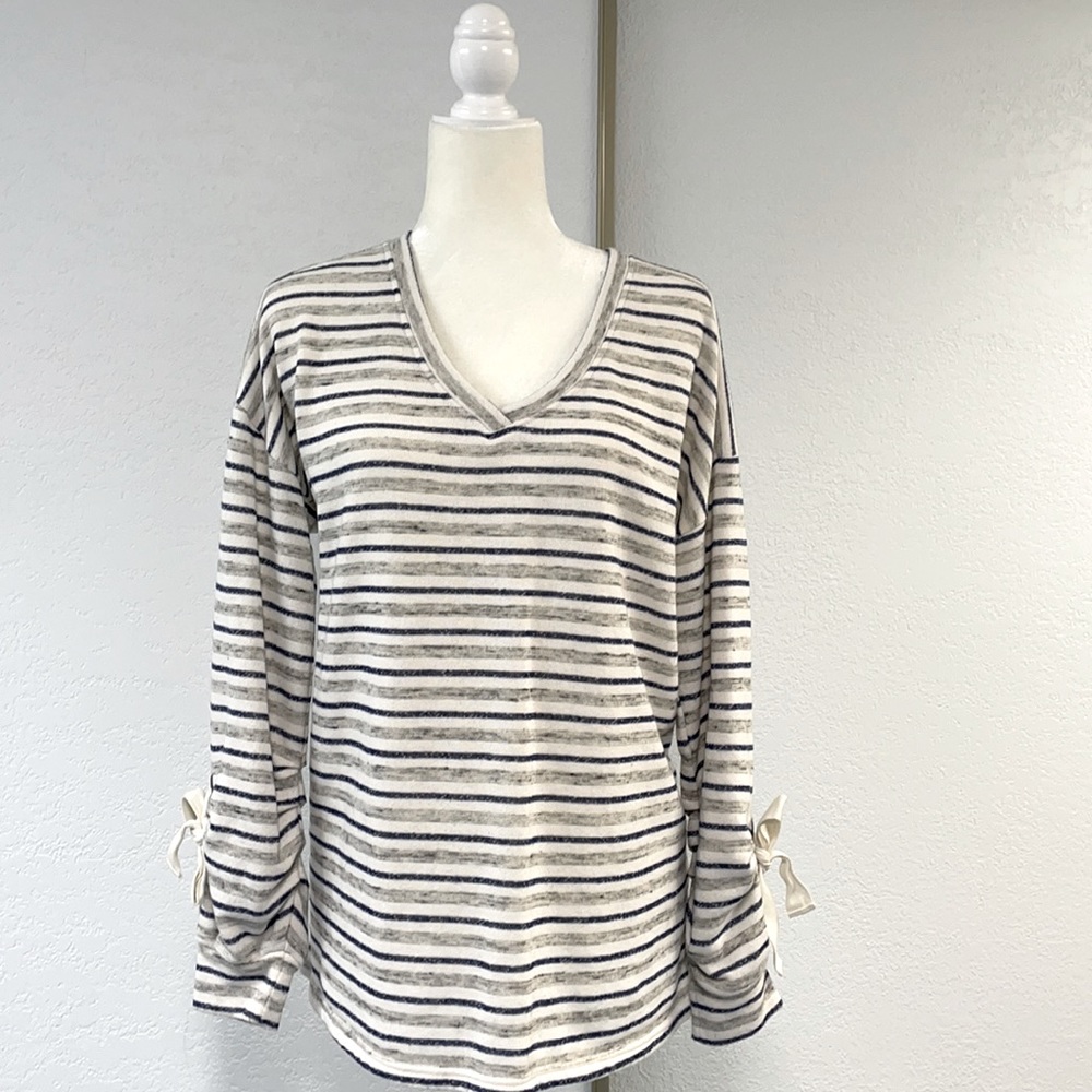 Democracy v-neck striped Terry sweatshirt